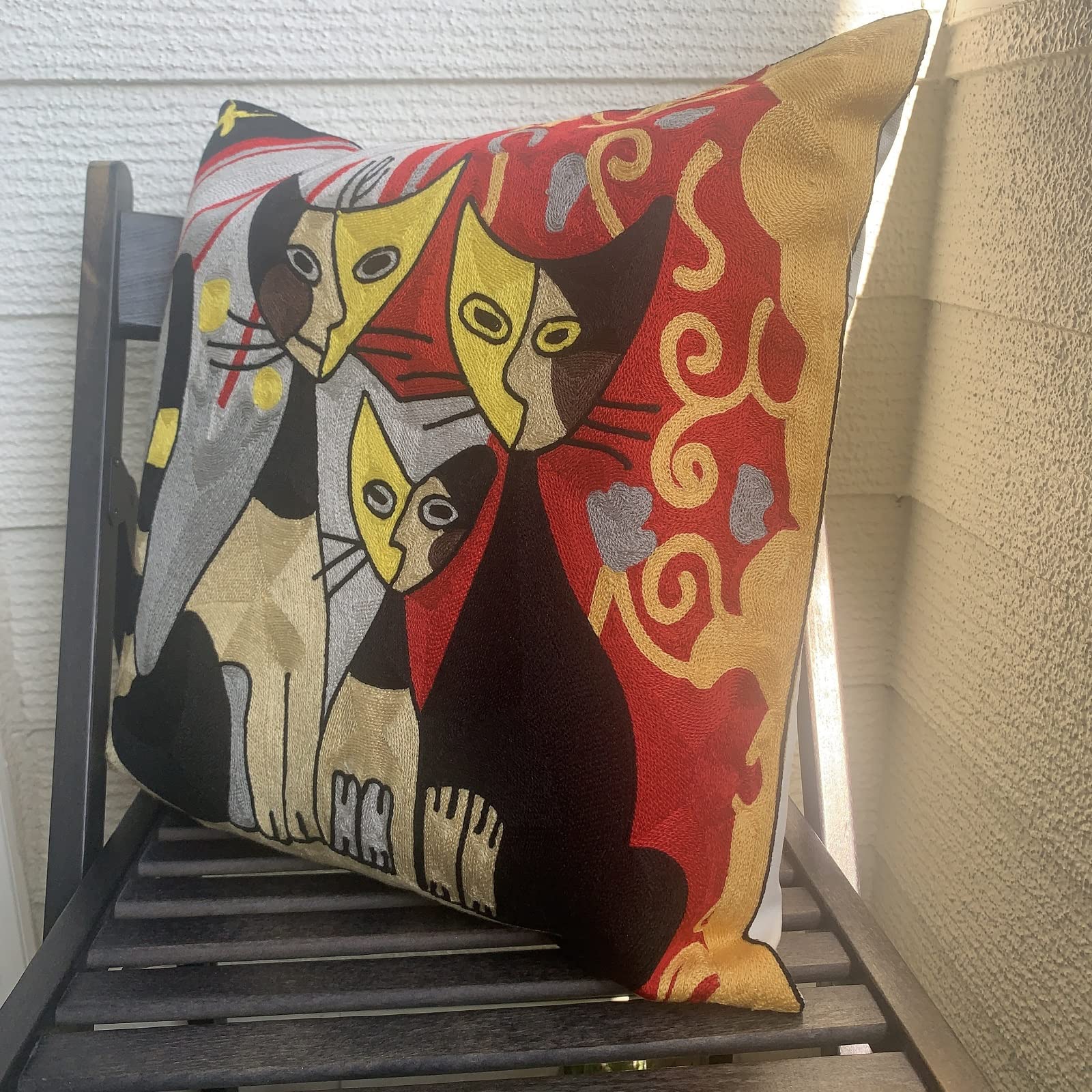 Amazon.co.jp: [CazyCazun] 猫柄 クッションカバー ねこ 刺繍 厚手